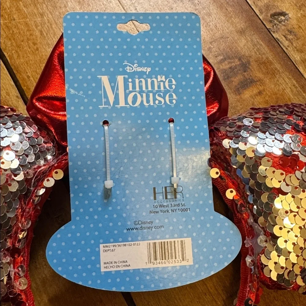 Disney Minnie Mouse Sparkling Red Sequin Ears with bow new in package never worn
